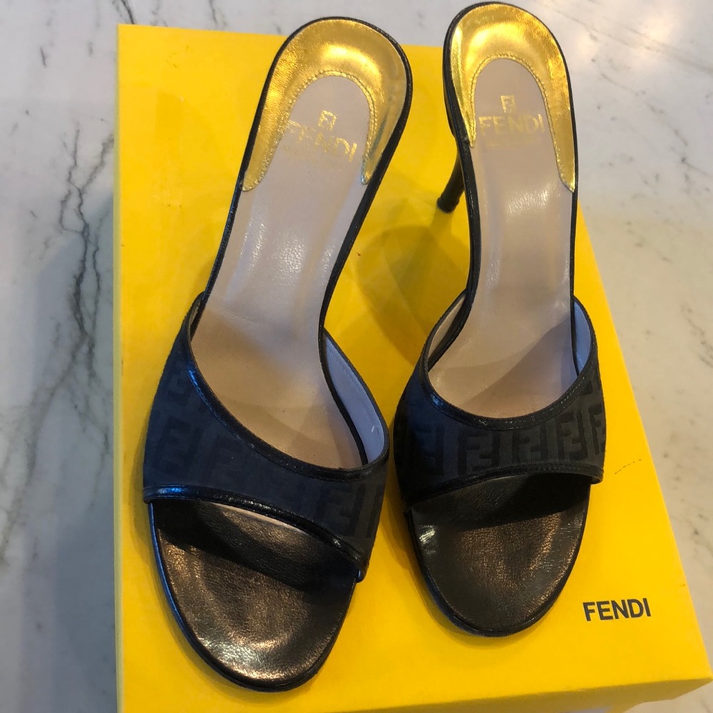 Fendi Zucca Print Black Heels Size7